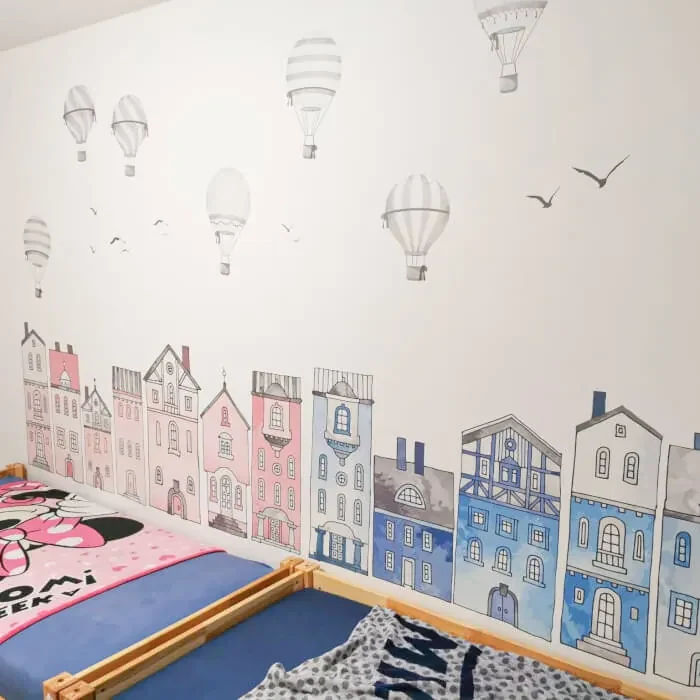 INSPIO Muurstickers - Roze huizen
