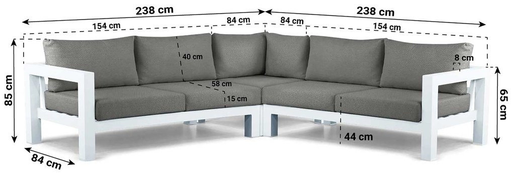Hoek loungeset 5 personen Aluminium Wit Lifestyle Garden Furniture Luca