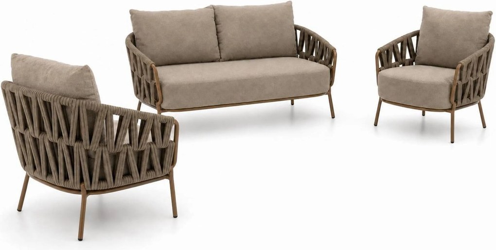 Stoel en Bank Loungeset 5 personen Rope Taupe 4 Seasons Outdoor Biarritz