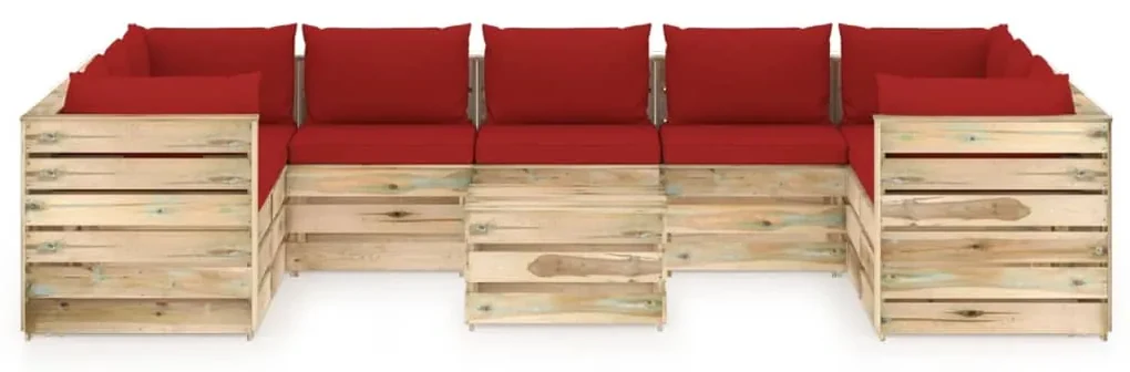 vidaXL 10-delige Loungeset met kussens groen geïmpregneerd hout