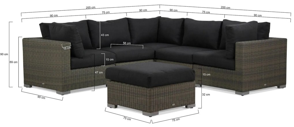 Hoek loungeset 5 personen Wicker Taupe  Garden Collections Toronto