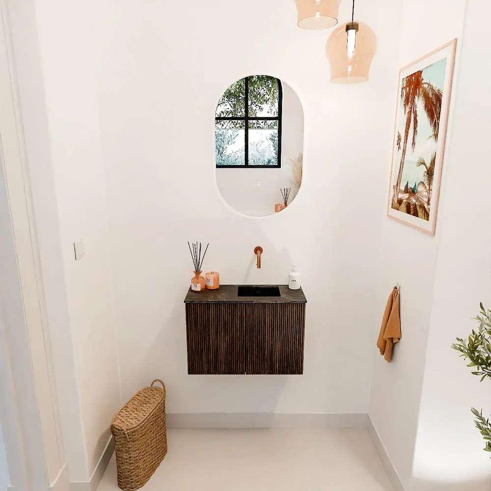 Mondiaz Joya DLux 60cm toiletmeubel walnut met wastafel faye rechts zonder kraangat lava