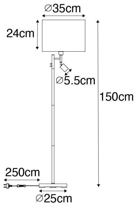 Vloerlamp zwart met witte binnenkant en leeslamp - Jelena