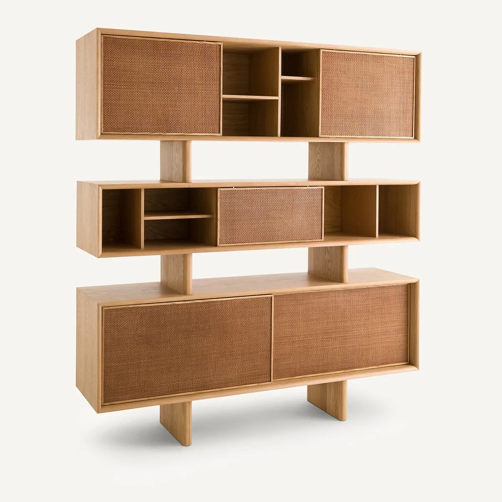 Eiken, fineer en leren servieskast, Propono