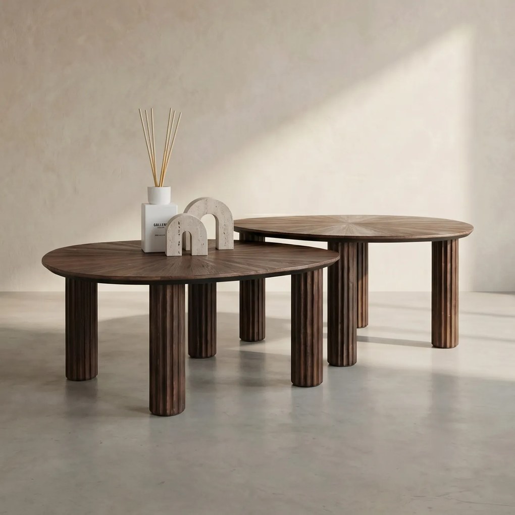 Salontafel Set Bruin Teakhout 2-delig - 75 X 61cm.