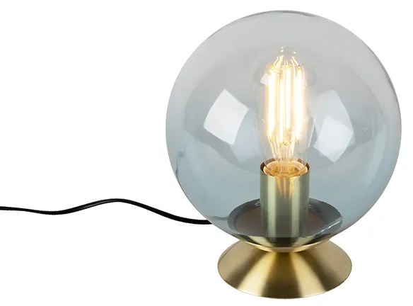 Art Deco tafellamp messing met blauw glas - Pallon Art Deco E27 bol / globe / rond Binnenverlichting Lamp