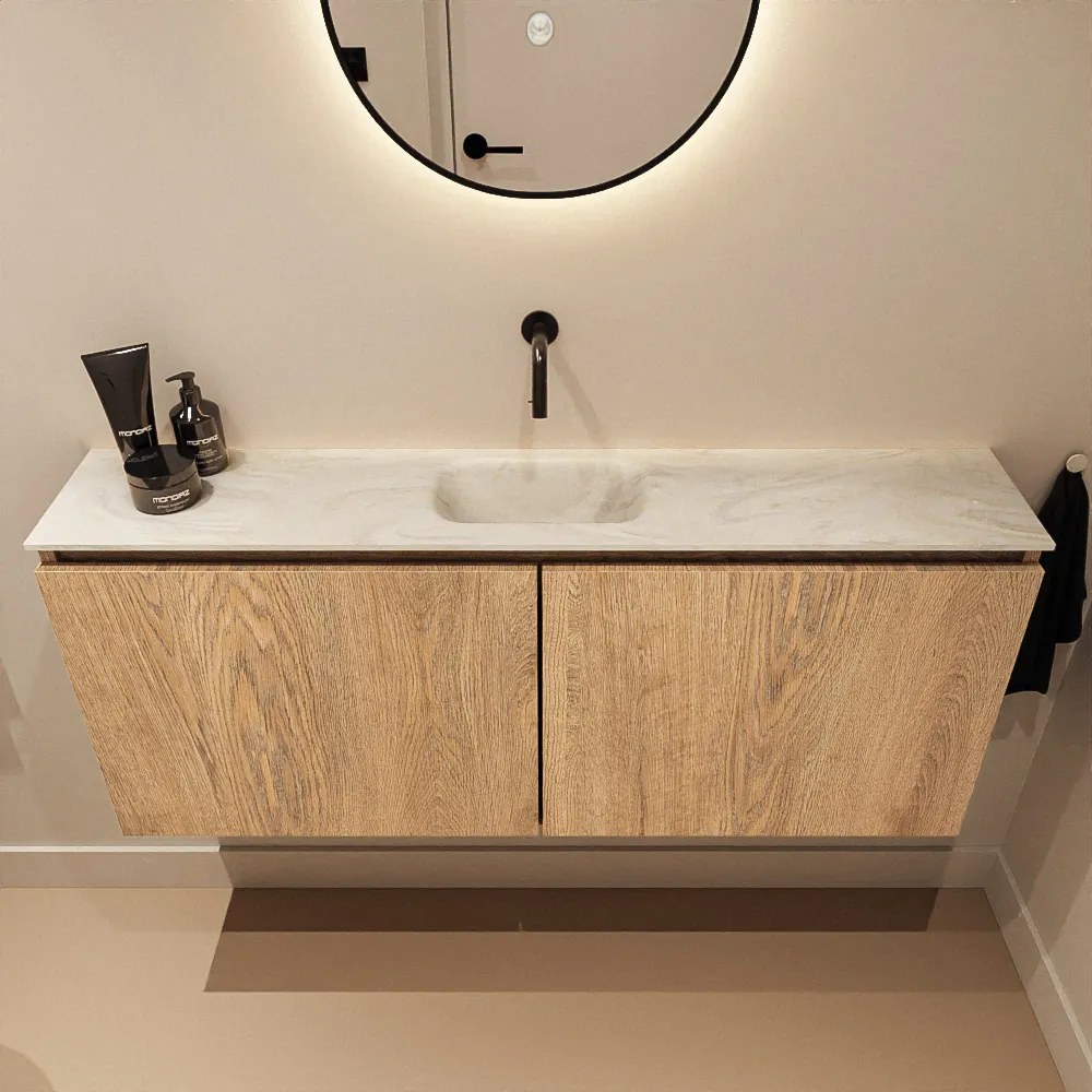 Mondiaz Ture DLux toiletmeubel 120cm washed oak met wastafel ostra midden zonder kraangat