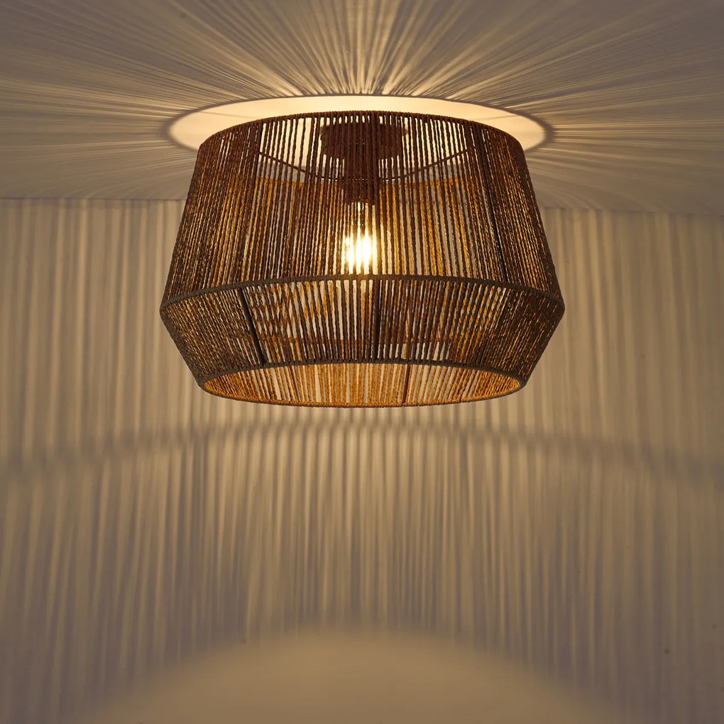 Plafondlamp zwart met bruine papieren kap 50/50/30 - Cyl