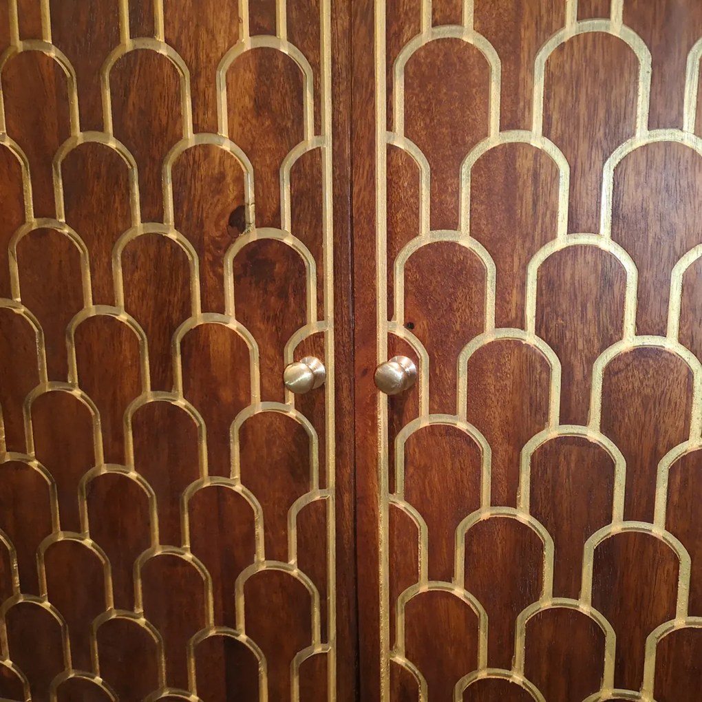 Retro Dressoir Mangohout Goud - 145x45x75cm.