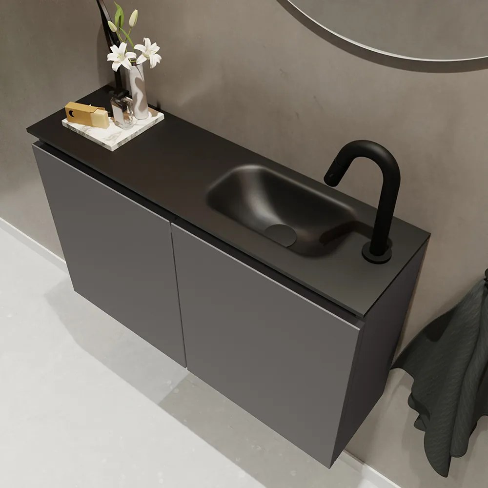 Mondiaz Ture 80cm toiletmeubel dark grey met wastafel urban rechts 1 kraangat