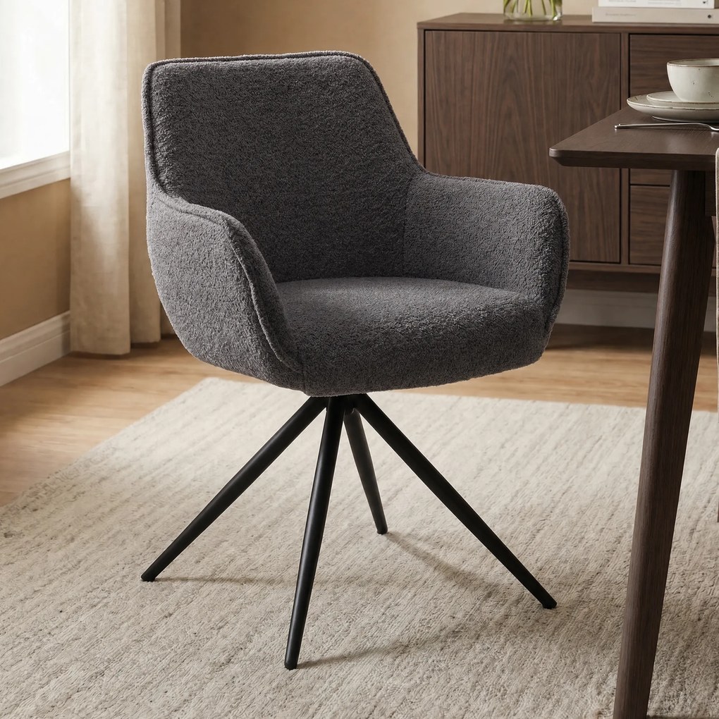 Boucle Stoel Draaibaar Cement Grijs