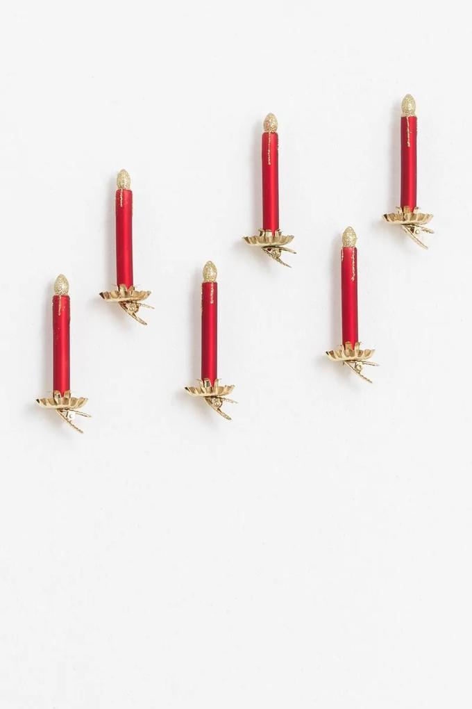 Set van 6 Kerst ornamenten rode kaars