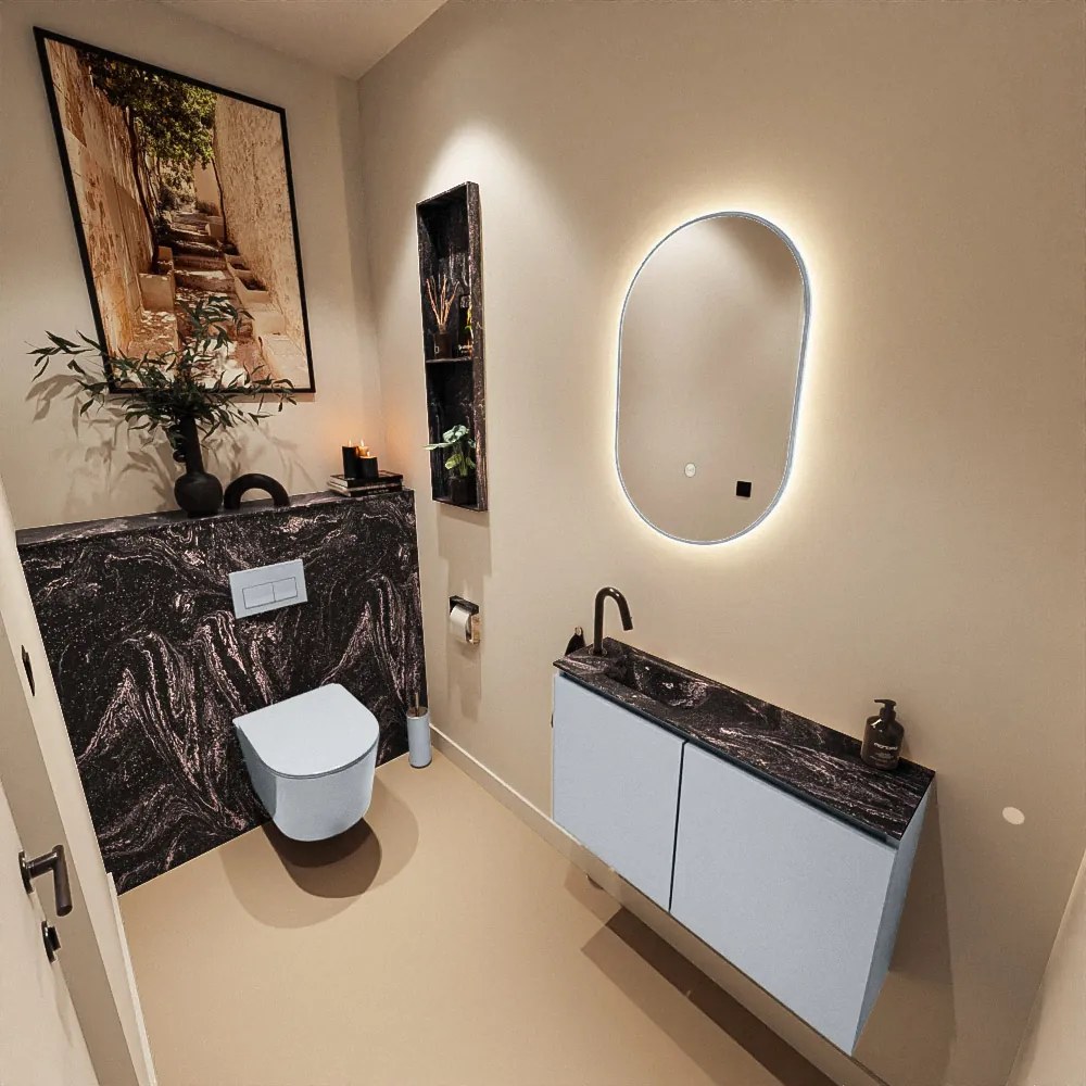 Mondiaz Ture DLux toiletmeubel 80cm clay met wastafel lava links met kraangat