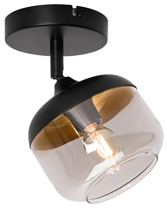 Design Spot / Opbouwspot / Plafondspot zwart met goud en smoke glas - Kyan Design E14 rond Binnenverlichting Lamp