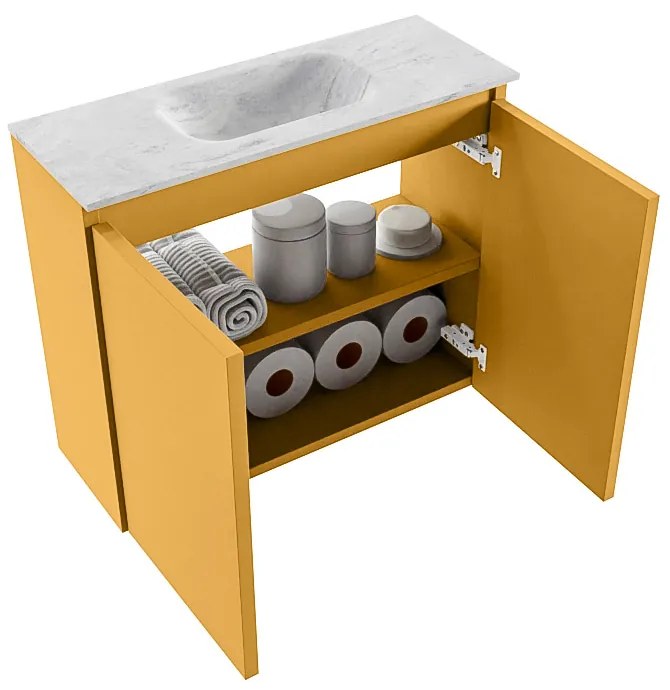 Mondiaz Ture DLux toiletmeubel 60cm ocher met wastafel opalo midden met kraangat