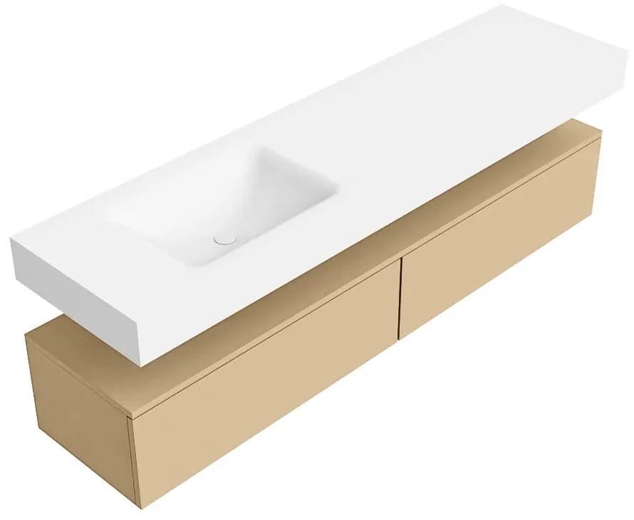 Zaro Alan badmeubel 180cm sand 2 lades met vrijhangende wastafel cloud links 1 kraangat talc