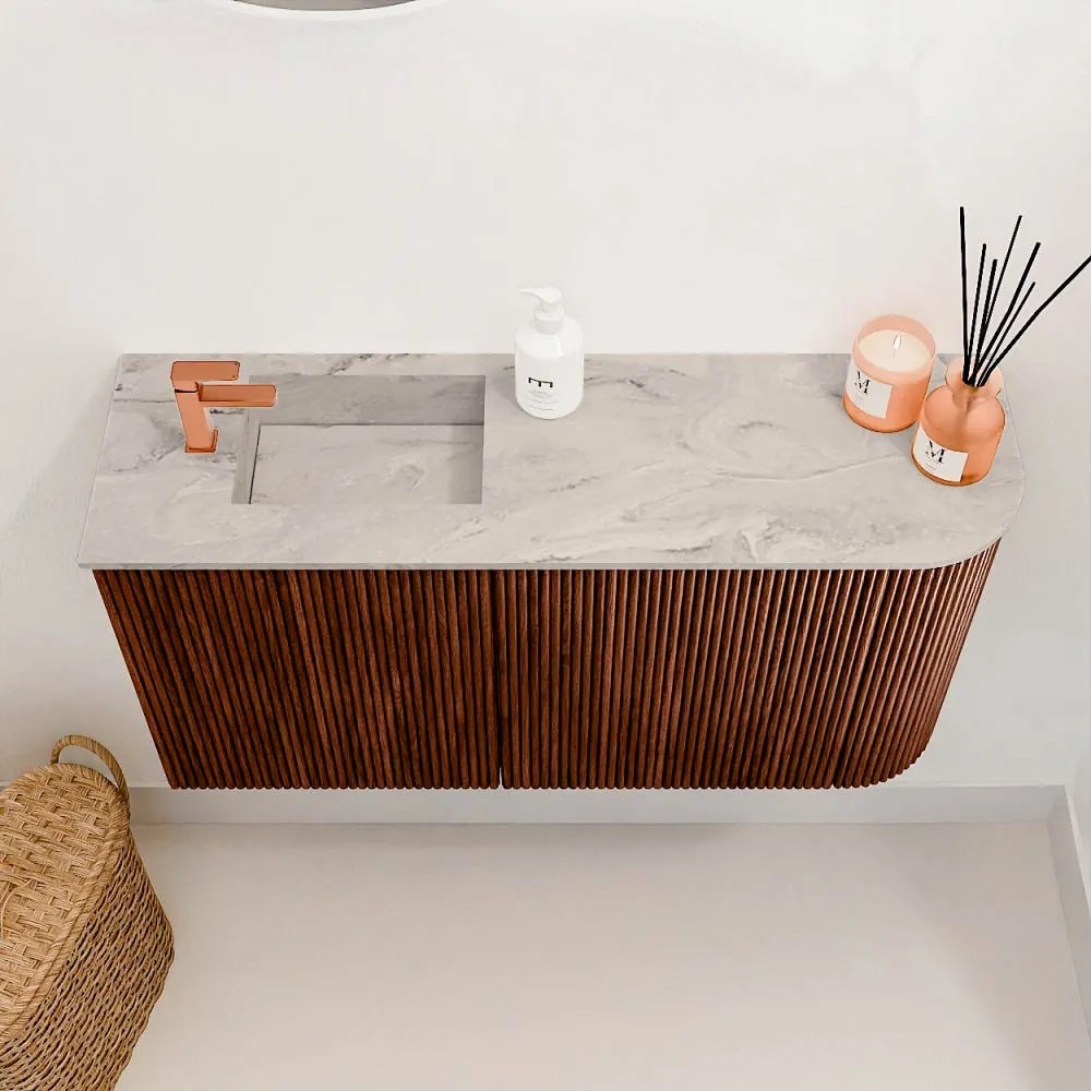 Mondiaz Joya DLux 80cm toiletmeubel ronding rechts ruby met wastafel faye links 1 kraangat glace