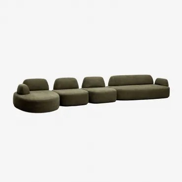 Modulaire Linker Chaise Longue Bank Van 4 Delen Met Beklede Hoekmodule Giorgia Stof Leger Groen - Sklum