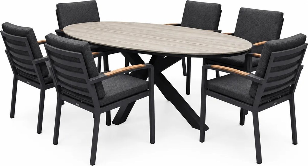Salvador Costa Rica dining tuinset 220x115xH75 cm 7 delig antraciet polywood