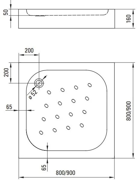 Plazan Lofty douchebak 90x90x16cm vierkant