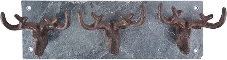 Esschert Design Kapstok - Gietijzeren haakjes op leisteen'Hert'- L 32,7 cm x B 10,5 cm