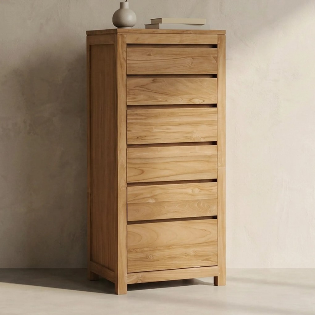 Ladekast Teakhout Met 6 Lades - 60x46x130cm.