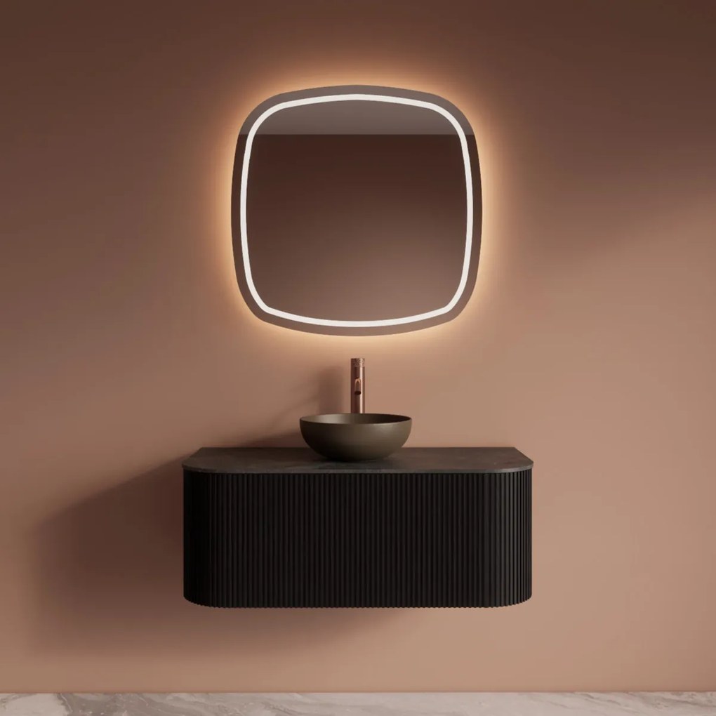 Gliss Design Alluro badmeubel ribbelfront met ronding links/rechts 100cm black en zwart leisteen toppaneel