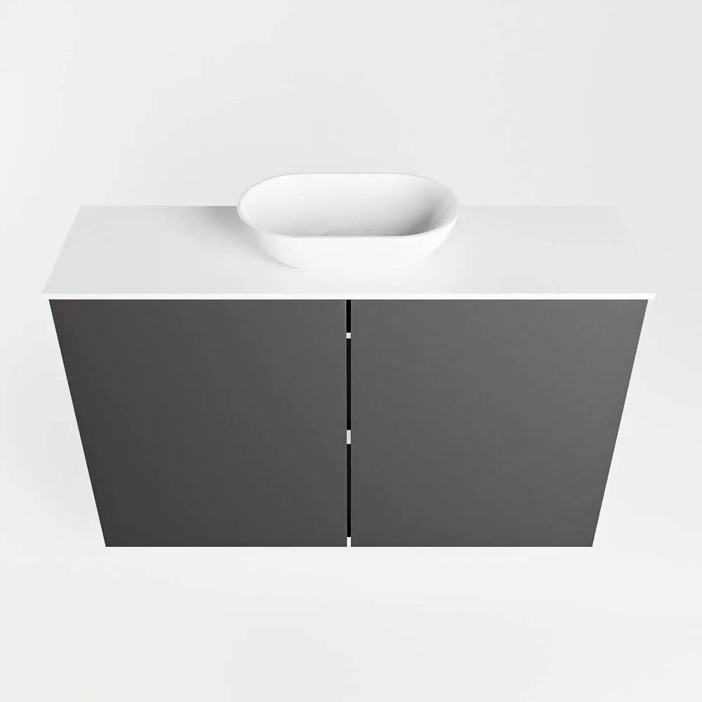 Mondiaz Fowy toiletmeubel 80cm dark grey met witte waskom midden zonder kraangat