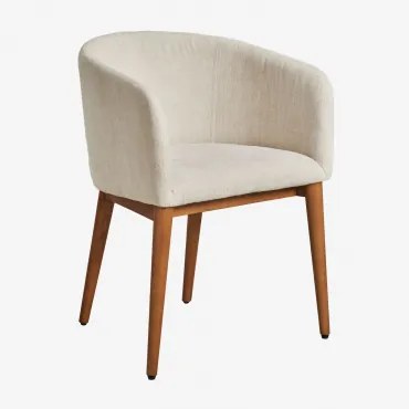 Set Van 4 Bunia Gestoffeerde Eetkamerstoelen Met Armleuningen Donker Hout & Stof Gebroken Wit - Sklum