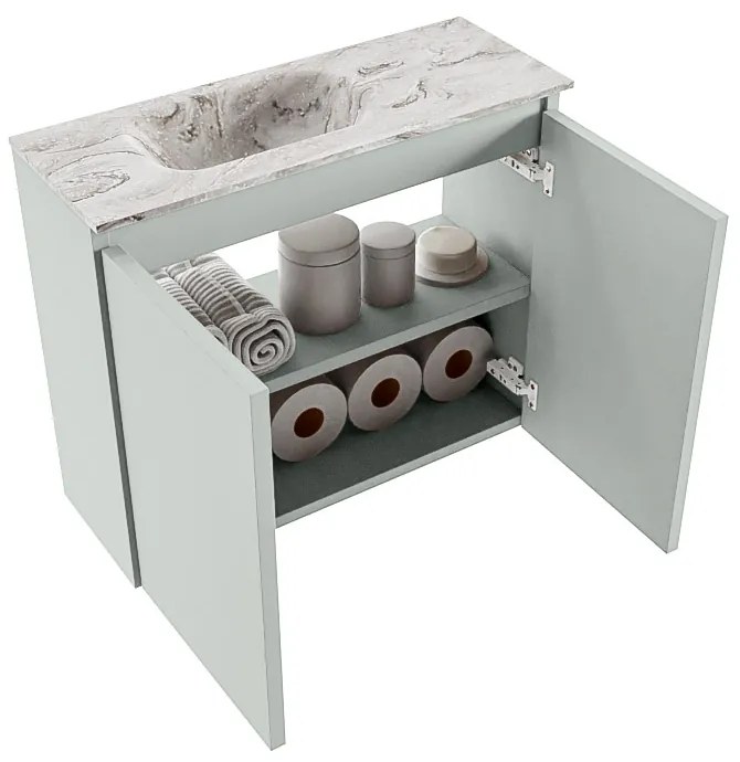 Mondiaz Ture DLux toiletmeubel 60cm greey met wastafel glace links met kraangat