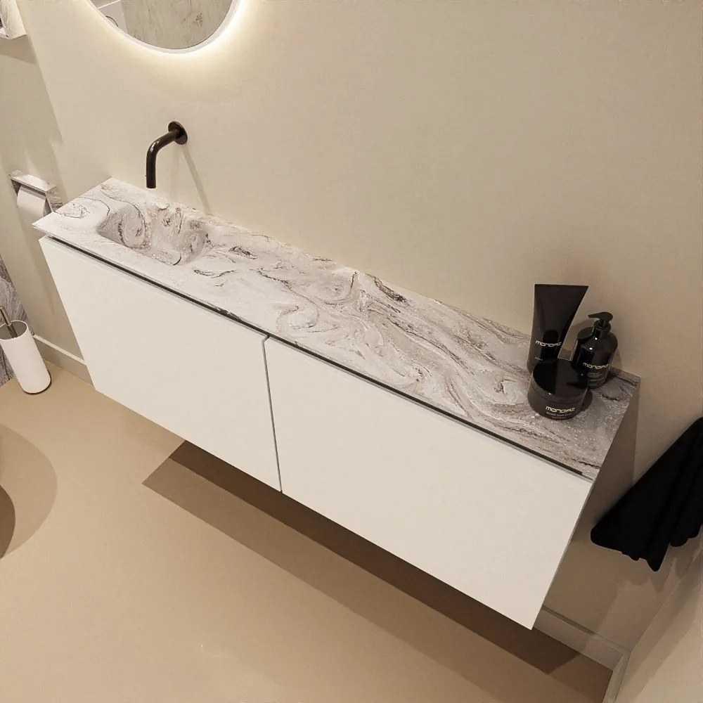 Mondiaz Ture DLux toiletmeubel 120cm talc met wastafel glace links zonder kraangat