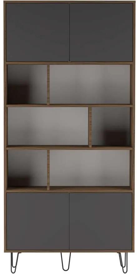 Symbiosis boekenkast Lardal - walnootkleur/grijs - 186,5x89,5x28 cm - Leen Bakker