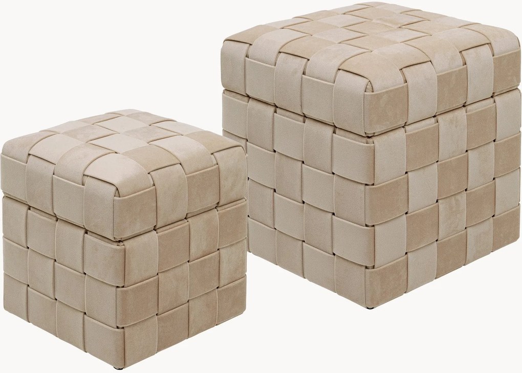 Fluwelen poefs Weave met opbergruimte, 2-delig