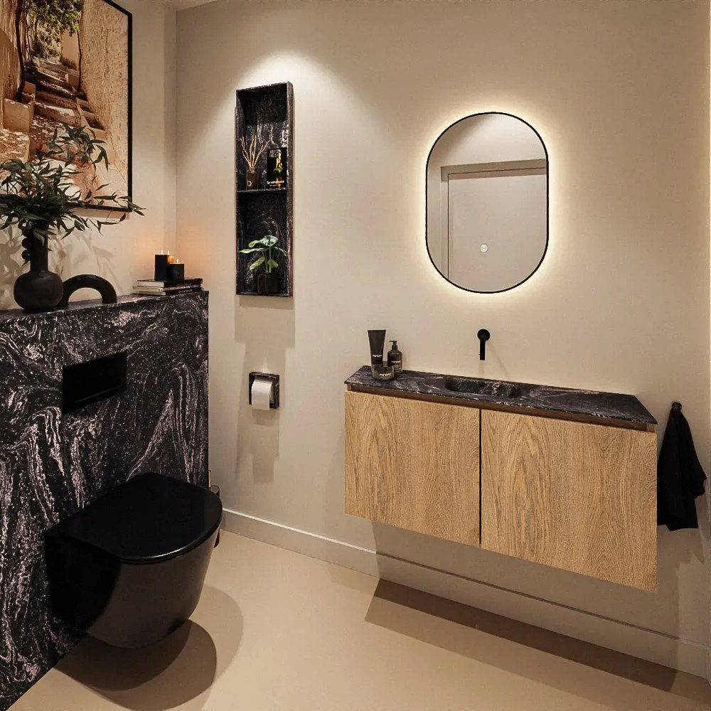 Mondiaz Ture DLux toiletmeubel 100cm washed oak met wastafel lava midden zonder kraangat