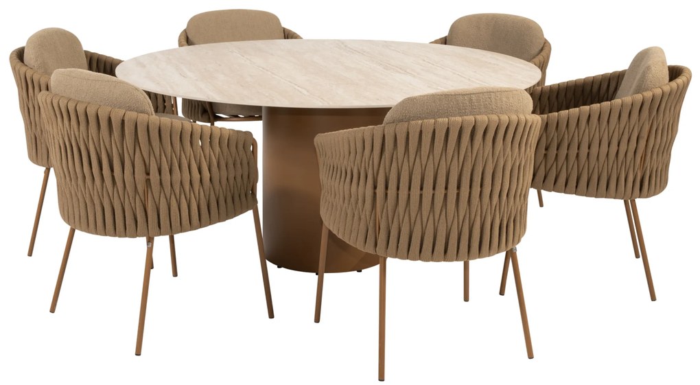 Colorado Molina dining tuinset 160xH75 cm rond 7 delig keramiek amber 4 Seasons Outdoor
