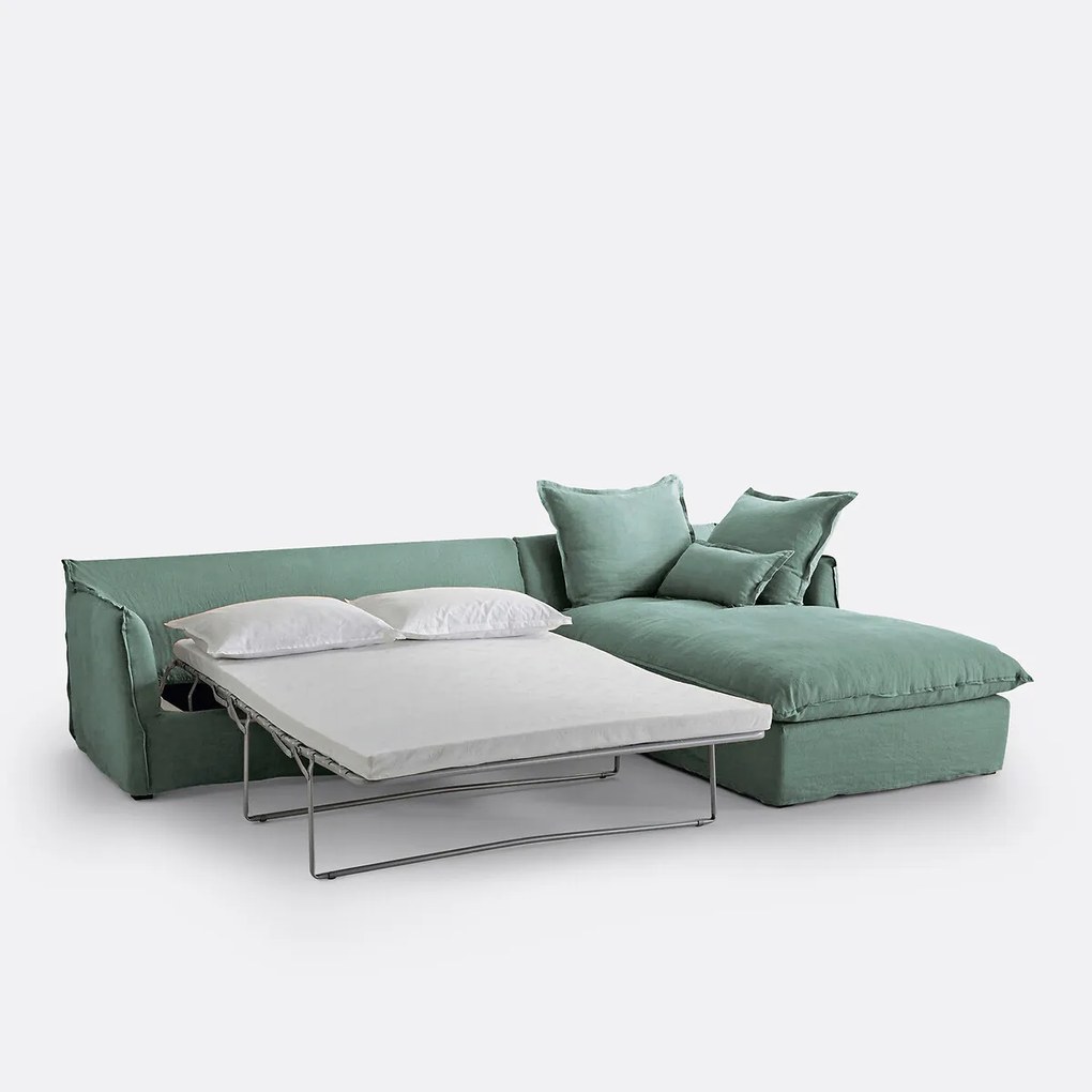 4-zits hoekbank met afneembare hoezen, omvormbaar, in gekreukt linnen, Odna