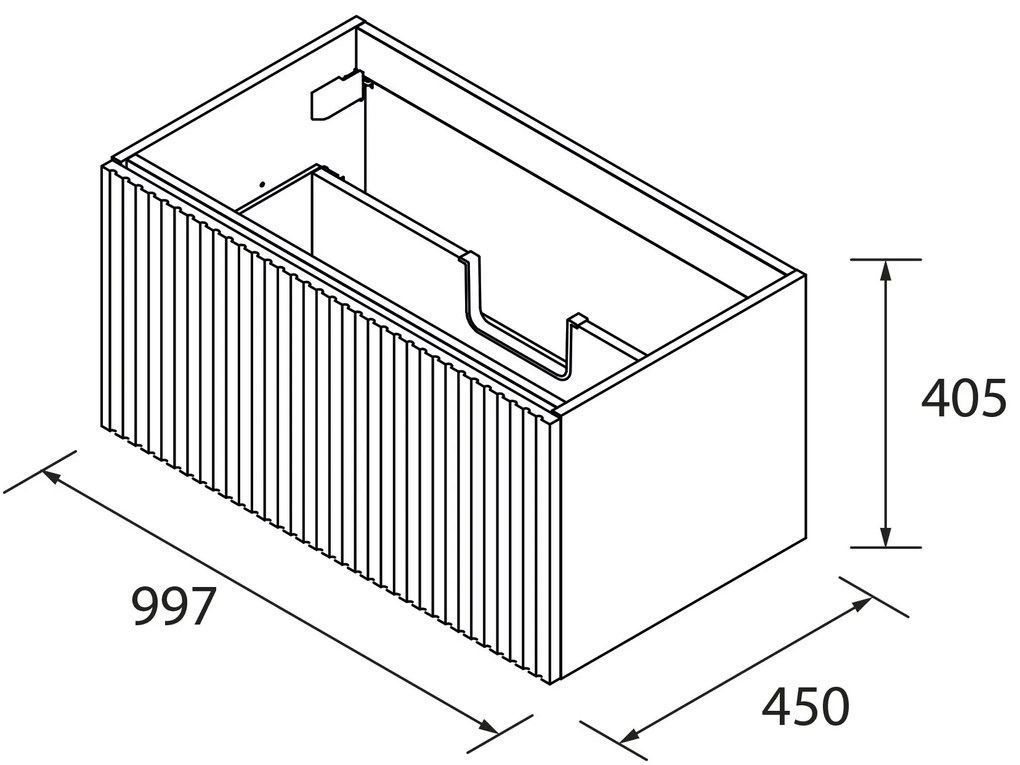 Muebles Calas badmeubel ribbelfront 100cm walnoot met solid surface wastafel zonder kraangat