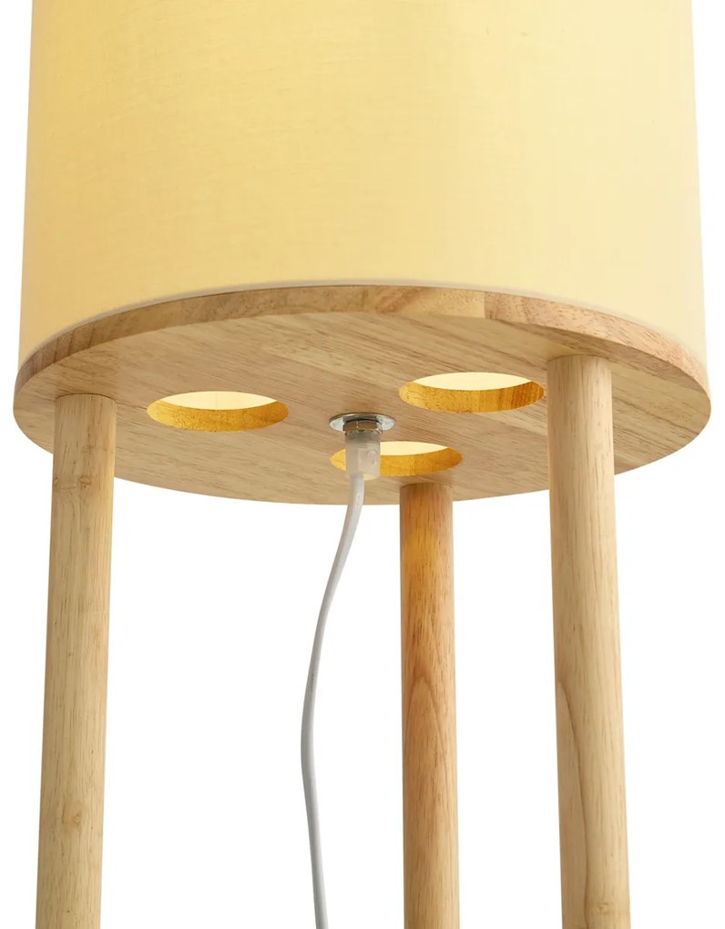 Moderne vloerlamp hout met beige kap - Stojon