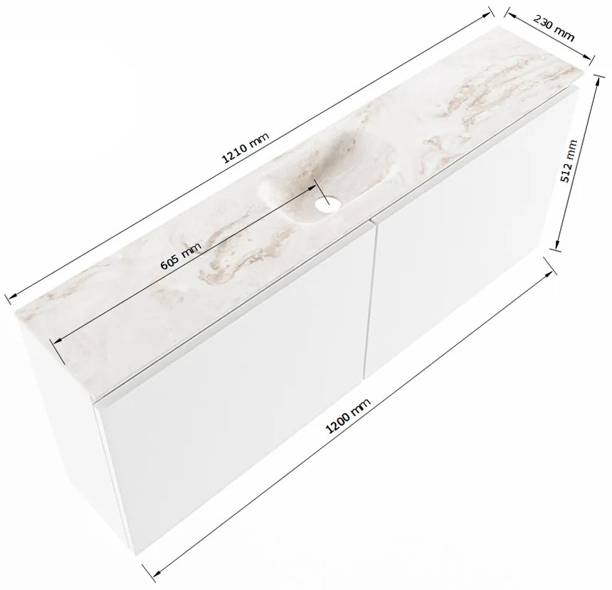 Mondiaz Ture DLux toiletmeubel 120cm rosee met wastafel glace midden zonder kraangat