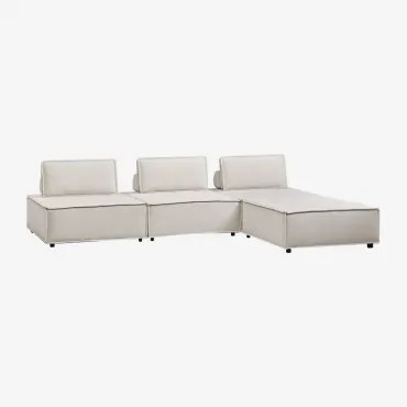 3-delige Modulaire Bank En Poef In Vermont-stof Stof Crème Beige - Sklum