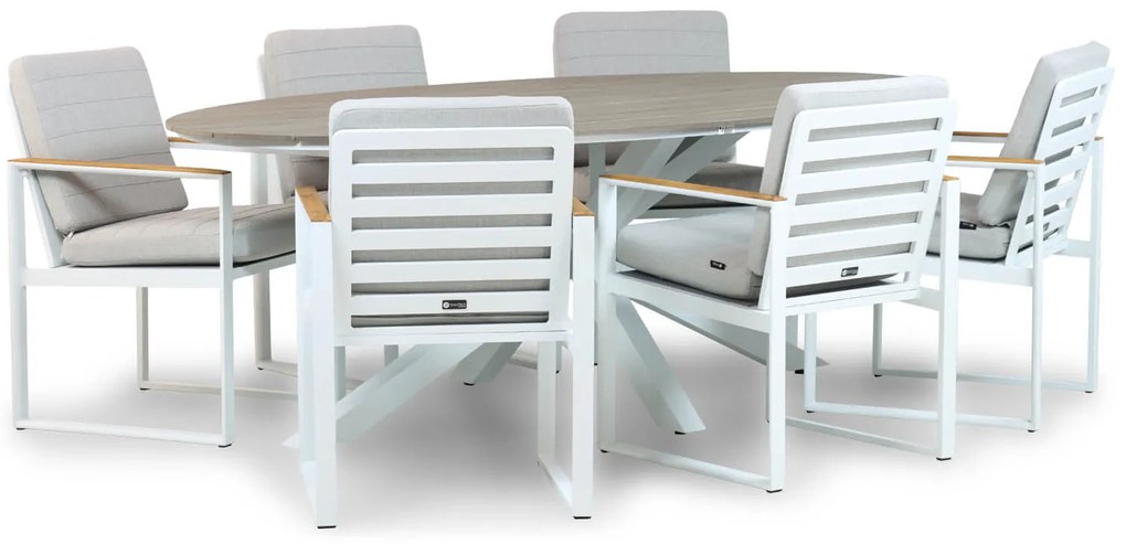 Tuinset 6 personen 220 cm Aluminium/Aluminium/polywood Wit Santika Furniture Soray