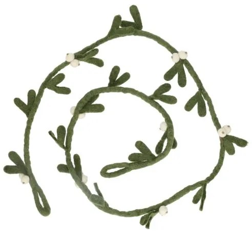 Kerstslinger met blaadjes en witte besjes, vilt, ca. 150 cm