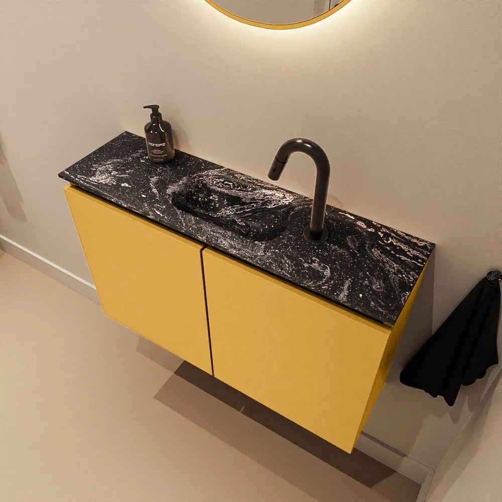 Mondiaz Ture DLux toiletmeubel 80cm ocher met wastafel lava midden met kraangat