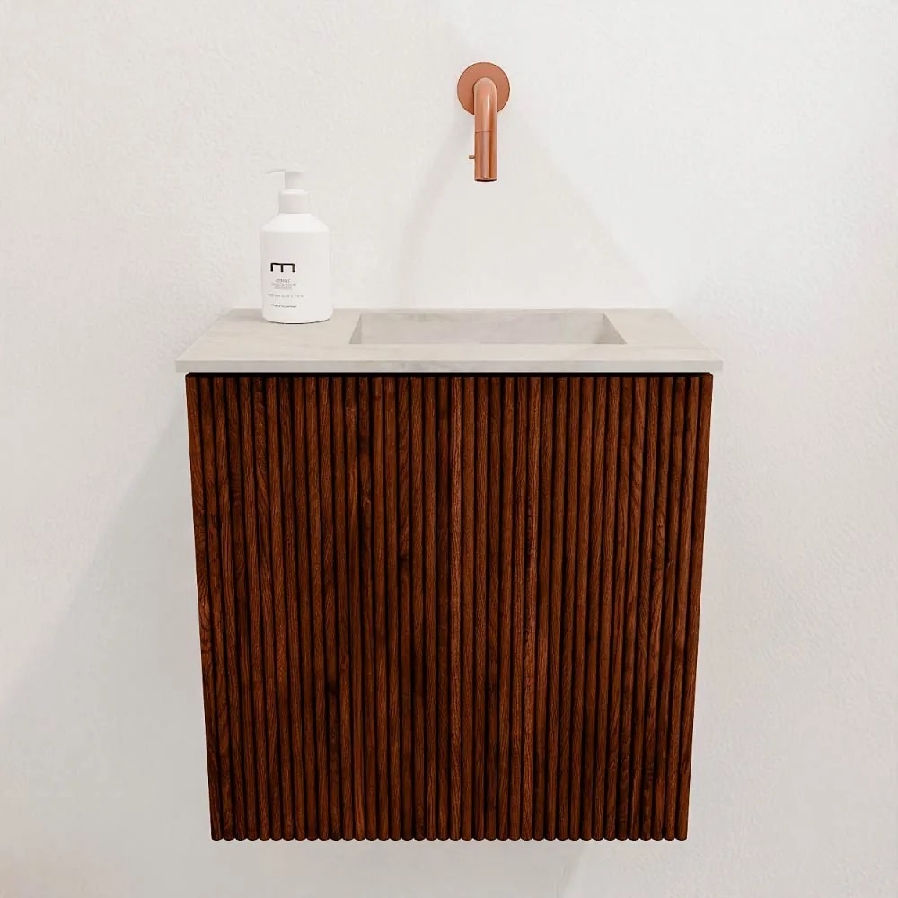 Mondiaz Joya DLux 40cm toiletmeubel ruby met wastafel faye rechts zonder kraangat ostra