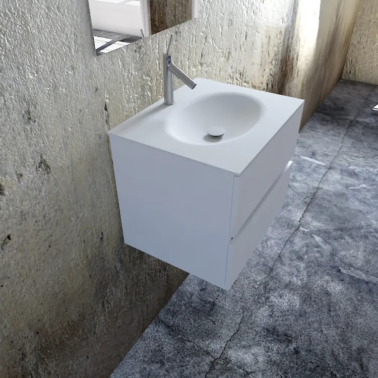 Zaro Sevilla Solid Surface badkamermeubel 60cm mat wit 1 kraangat