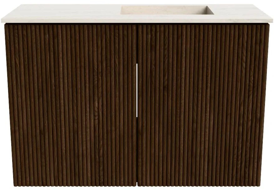 Mondiaz Joya DLux 60cm toiletmeubel walnut met wastafel faye rechts 1 kraangat meli