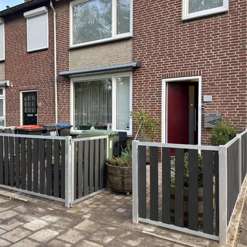 Tuinhek antraciet composiet Design met blank aluminium frame (180 x 100 cm)