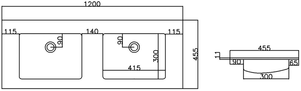 Sanigoods Maisy badmeubel ribbelfront 120cm eiken met solid surface wastafel zonder kraangaten wit mat