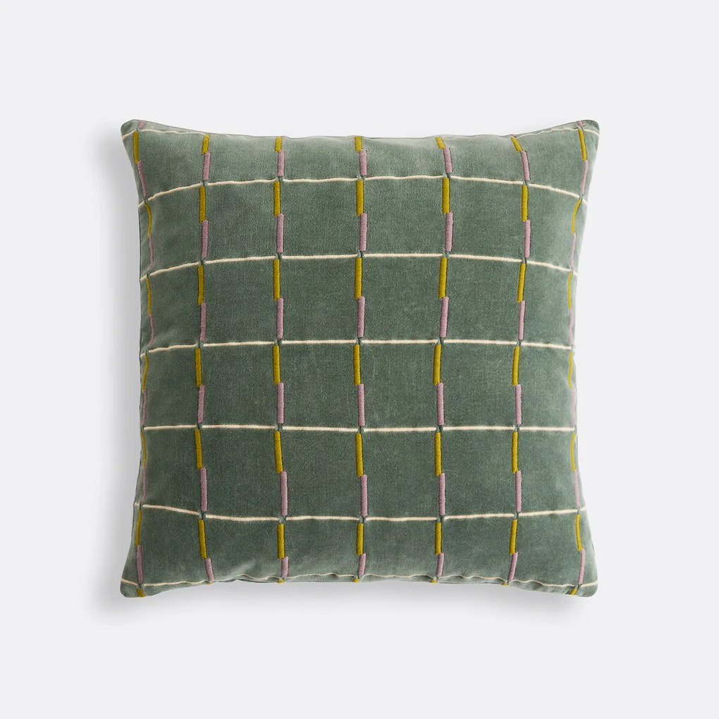 Vierkante kussenhoes, geborduurd katoenfluweel, JANAE