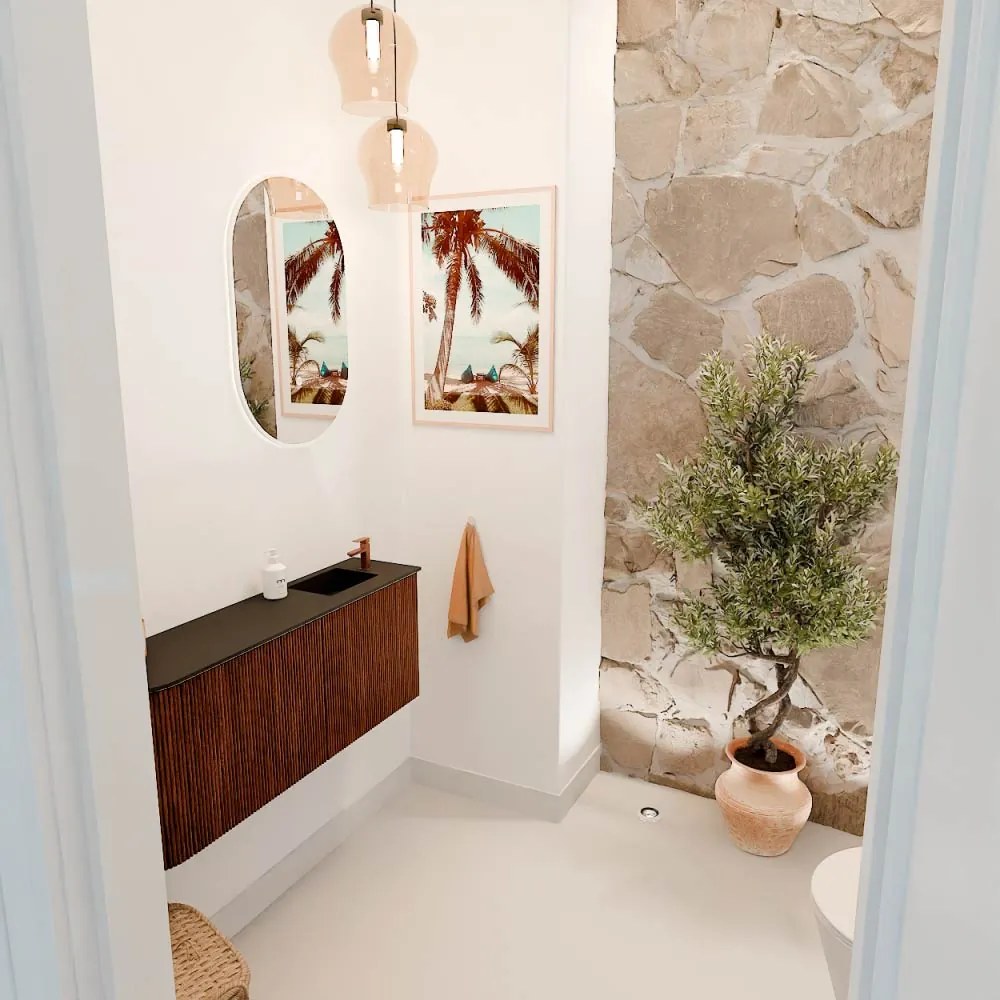 Mondiaz Joya 100cm toiletmeubel ronding links ruby met wastafel faye rechts 1 kraangat urban